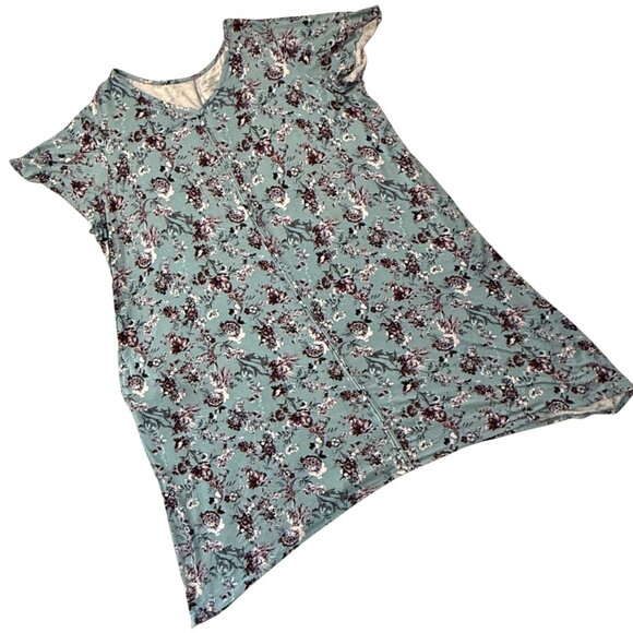 Catherines Dress Size 3X Floral Teal Burgundy Knit Short Sleeve Pockets - Picture 6 of 10